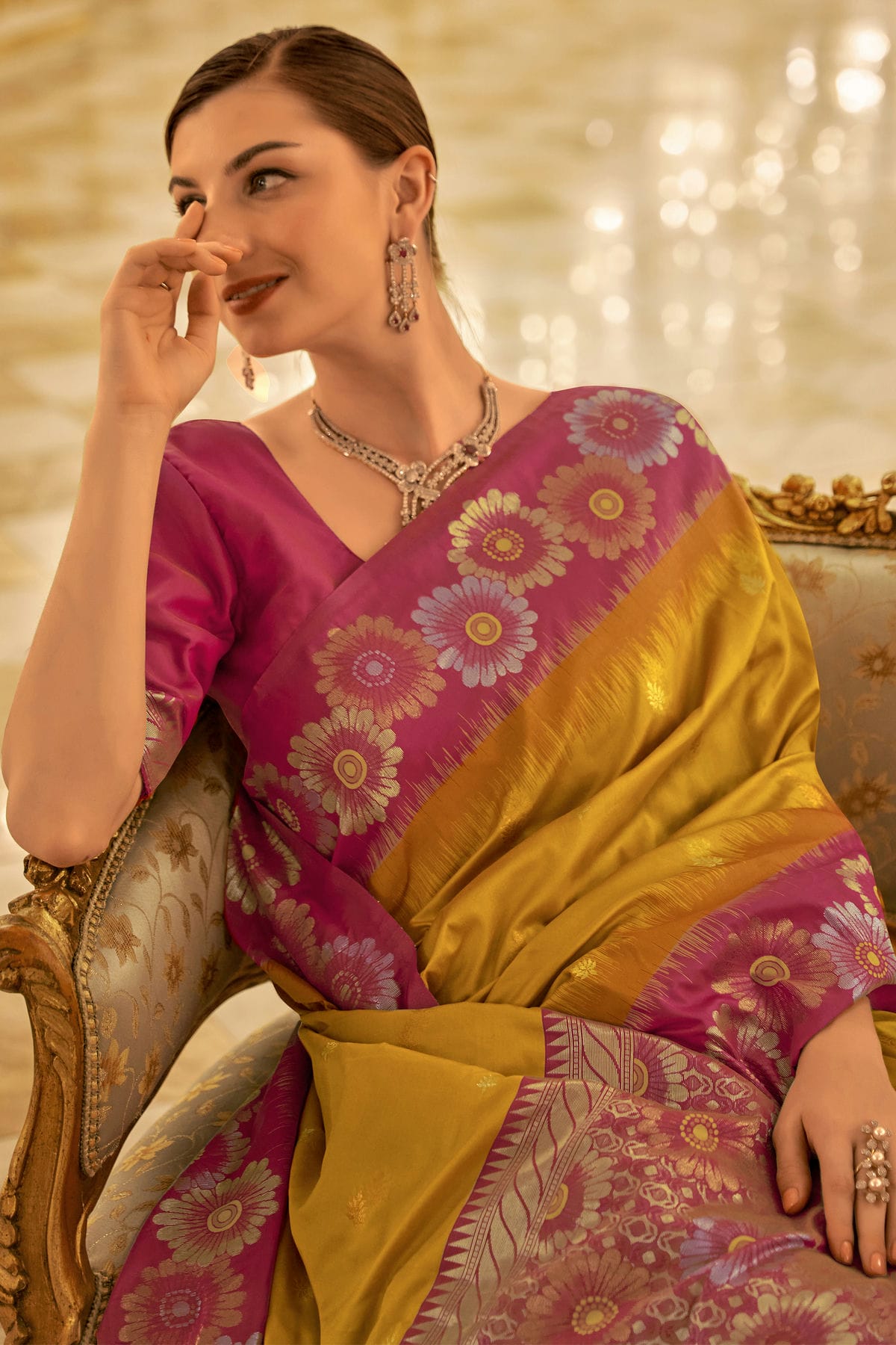 Yellow Colour Banarasi Silk Saree