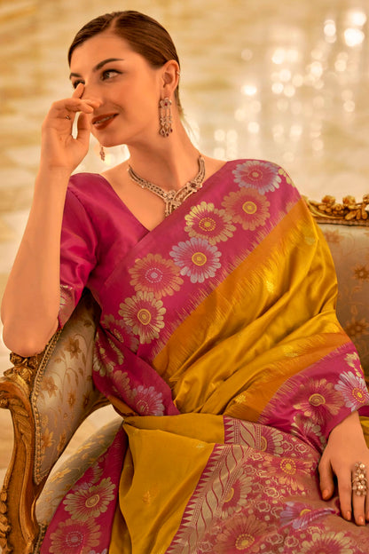 Yellow Colour Banarasi Silk Saree