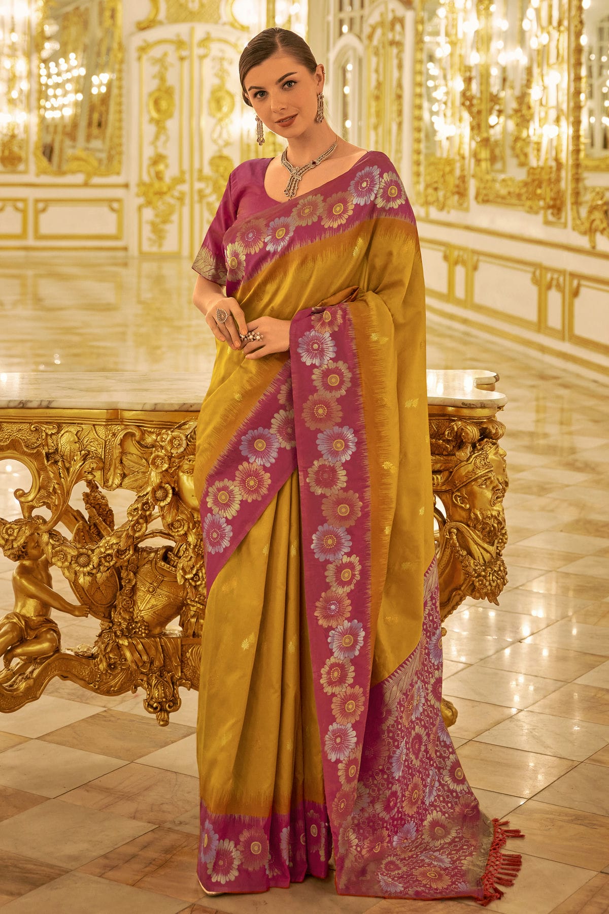 Yellow Colour Banarasi Silk Saree