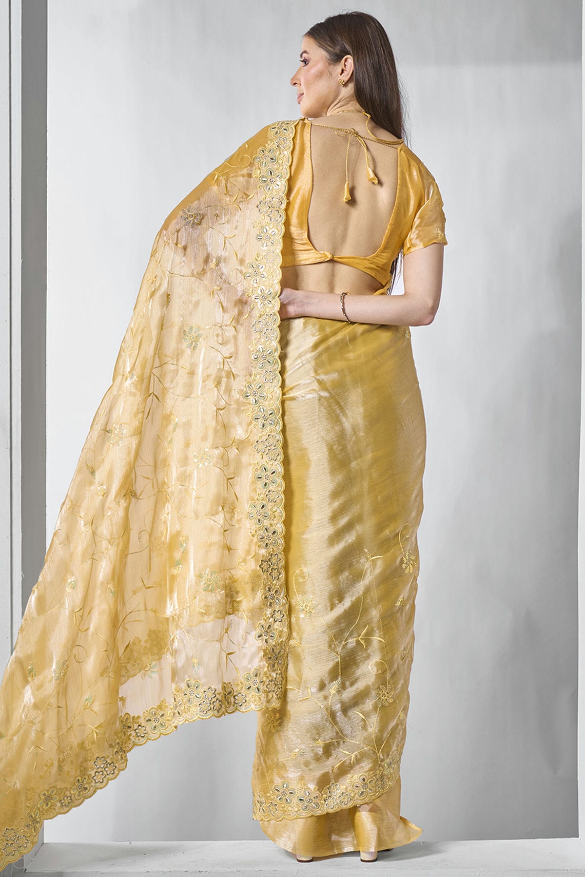 Yellow Colour Burburry Designer Saree