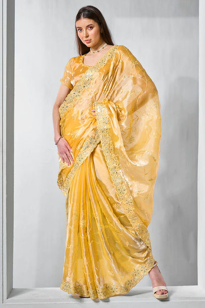 Yellow Colour Burburry Designer Saree