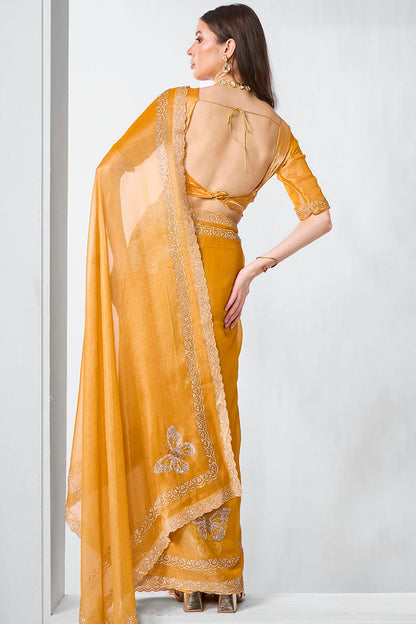 Yellow Colour Burburry Designer Saree