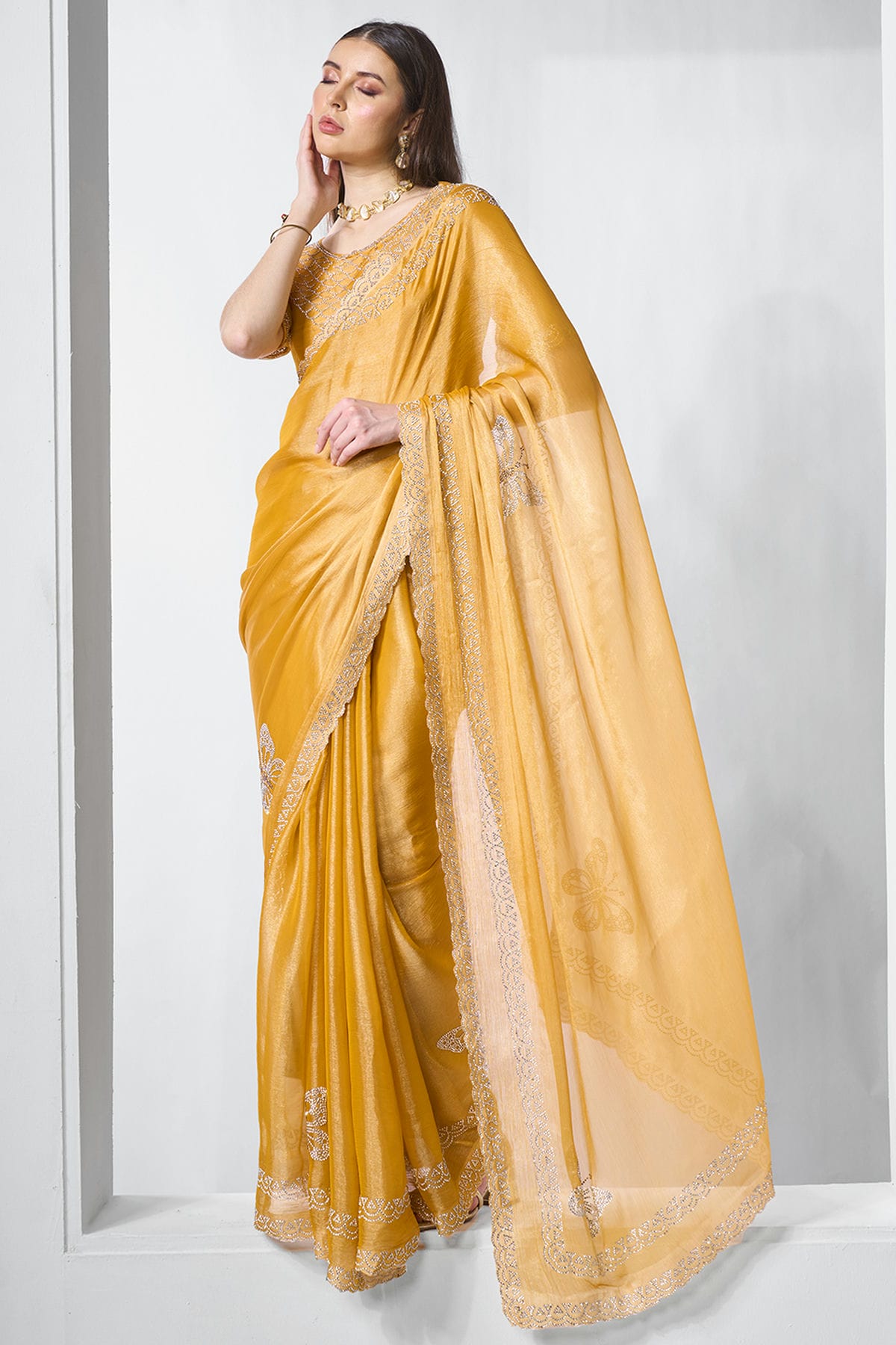 Yellow Colour Burburry Designer Saree