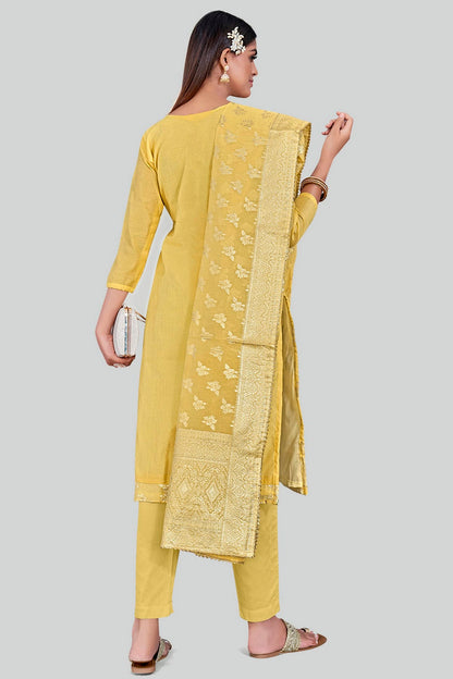 Yellow Colour Chanderi Silk Pant Style Suit