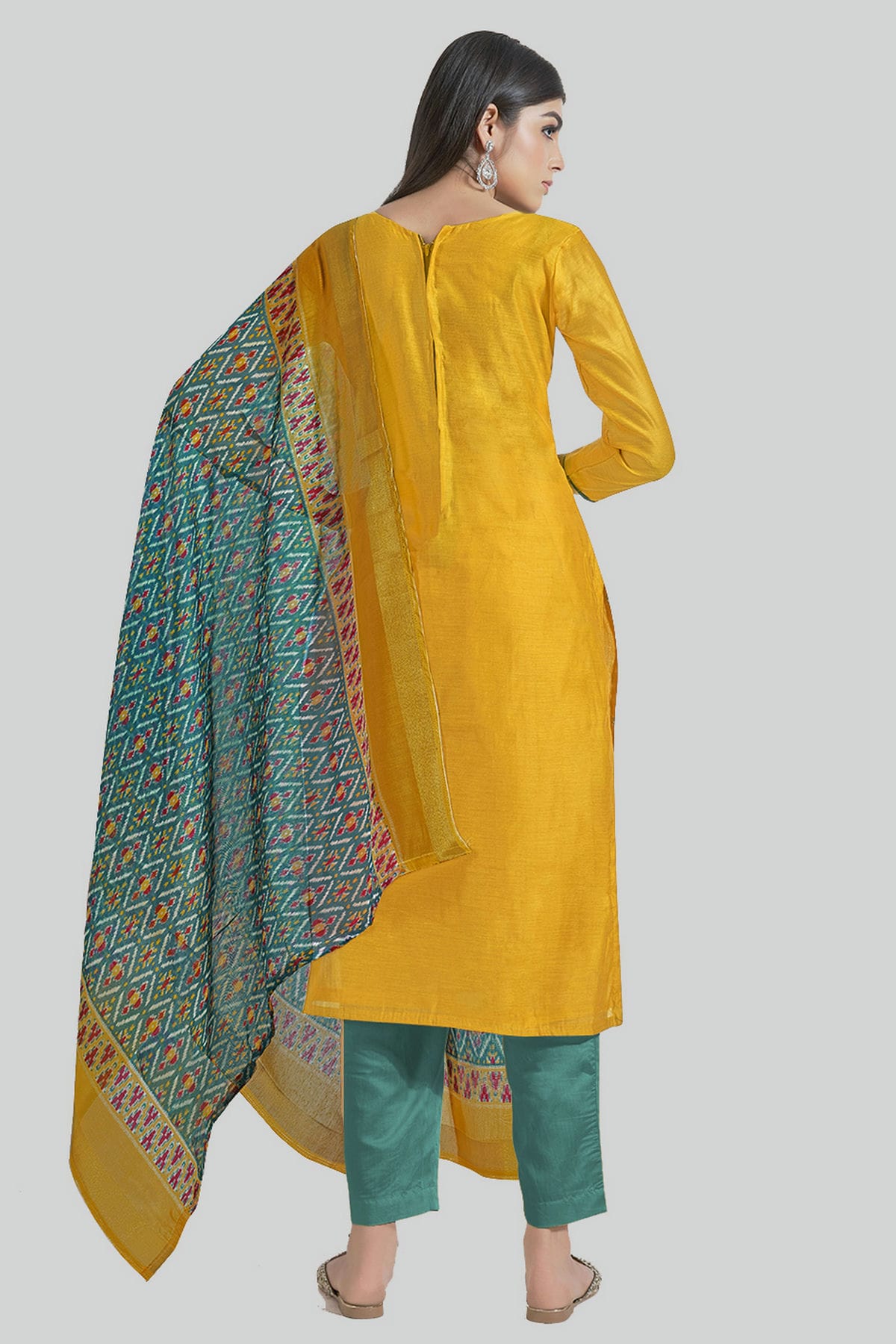 Yellow Colour Chanderi Silk Pant Style Suit