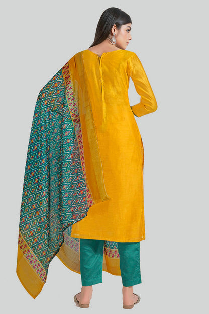 Yellow Colour Chanderi Silk Pant Style Suit