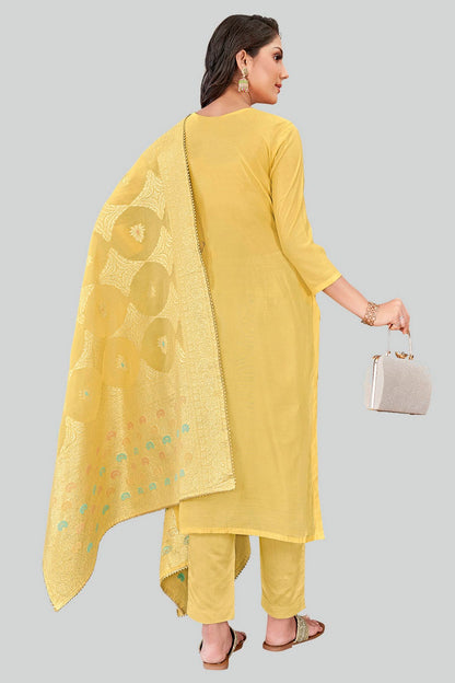 Yellow Colour Chanderi Silk Pant Style Suit