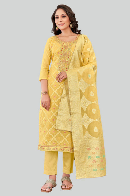 Yellow Colour Chanderi Silk Pant Style Suit