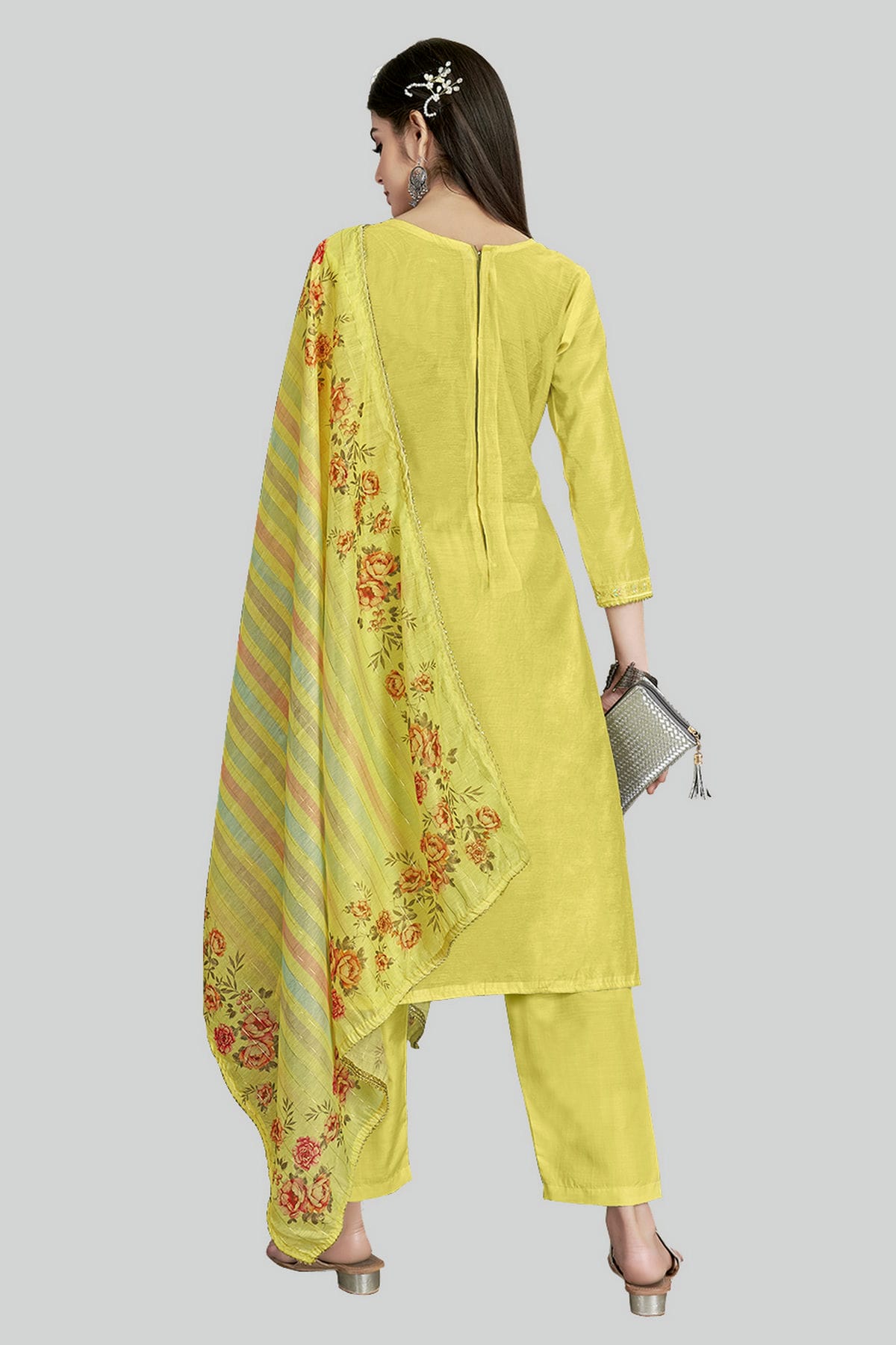 Yellow Colour Chanderi Silk Pant Style Suit VSSM1110634