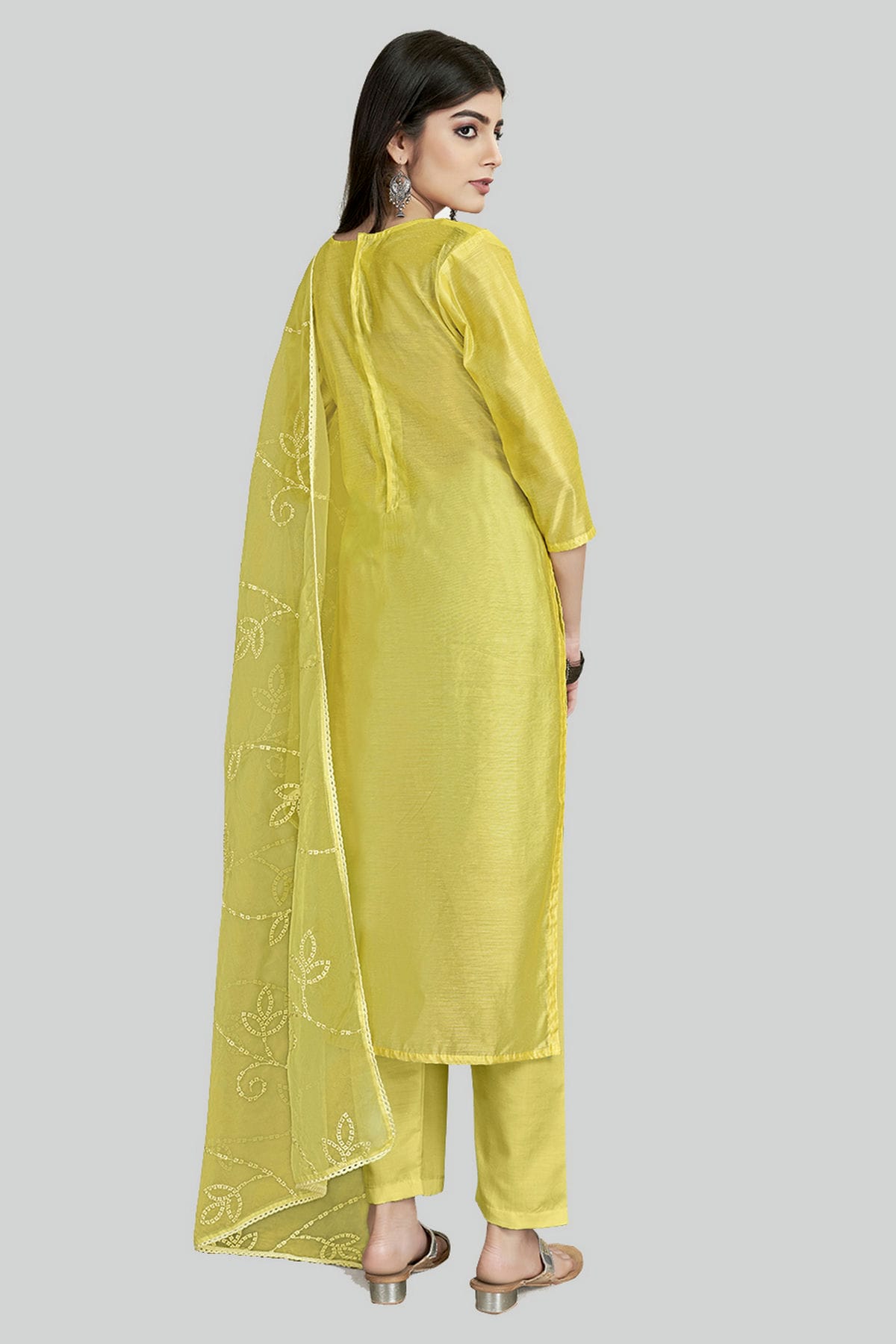 Yellow Colour Chanderi Silk Pant Style Suit