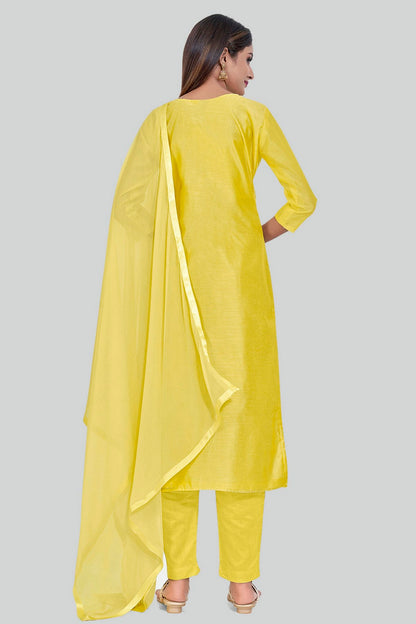 Yellow Colour Chanderi Silk Pant Style Suit