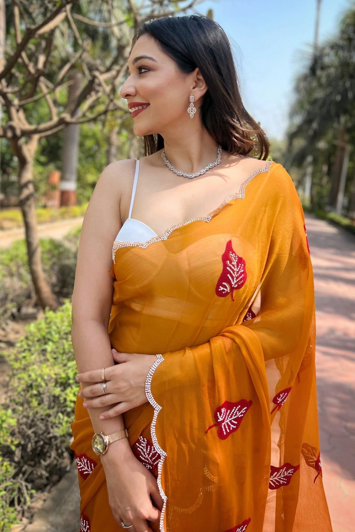 Yellow Colour Chiffon Saree