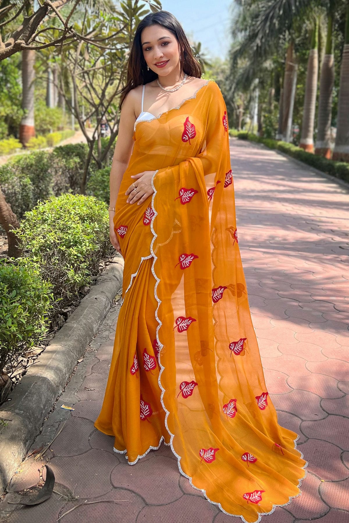 Yellow Colour Chiffon Saree