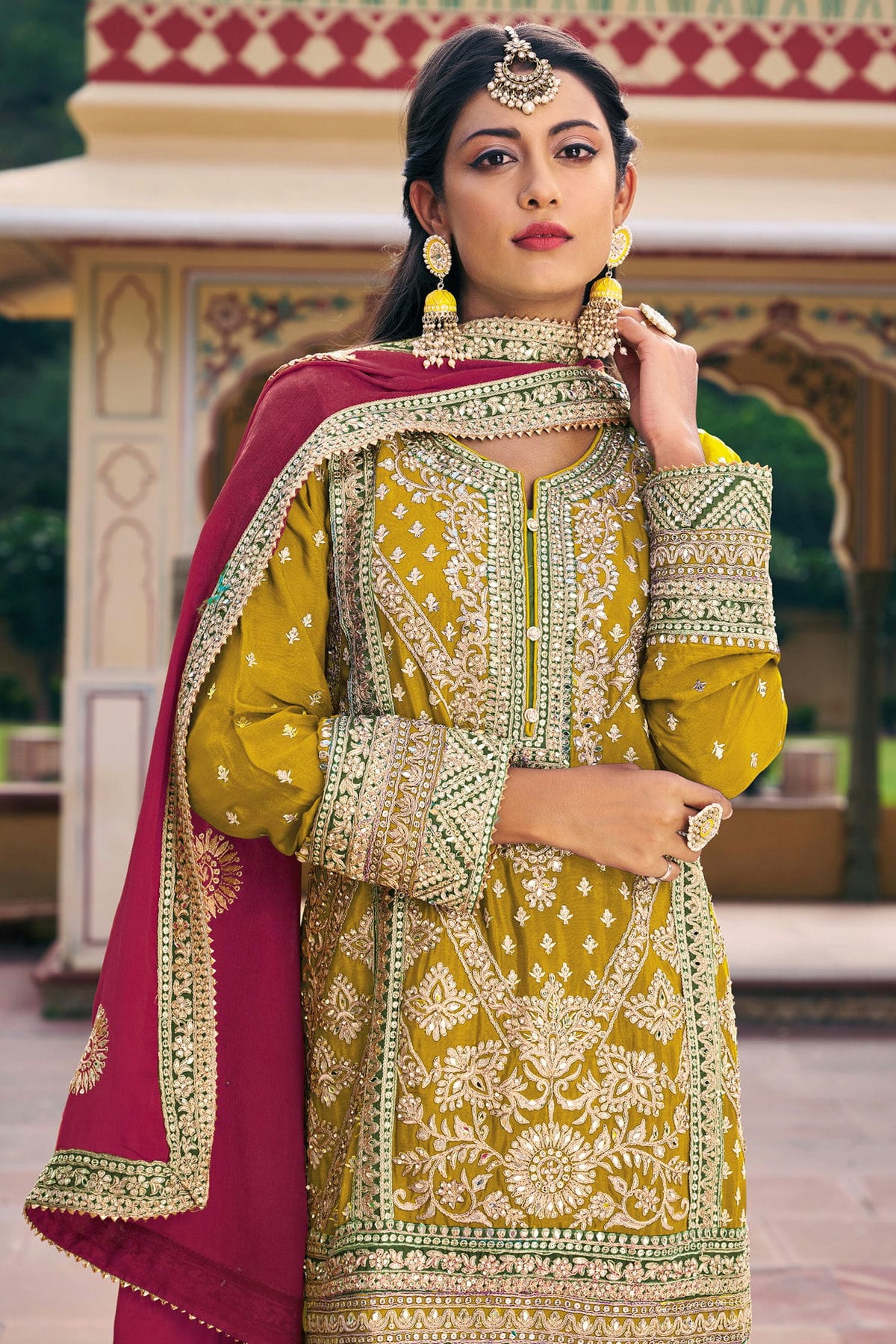 Yellow Colour Chinon Pakistani Suit