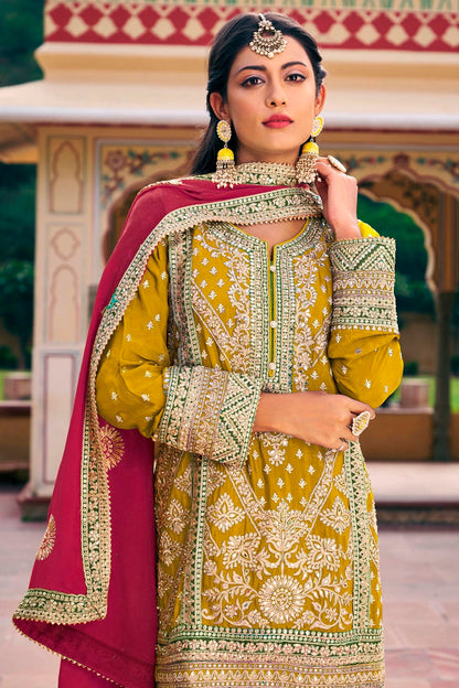 Yellow Colour Chinon Pakistani Suit