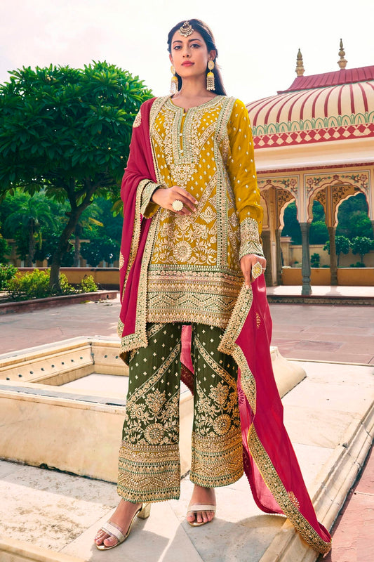 Yellow Colour Chinon Pakistani Suit