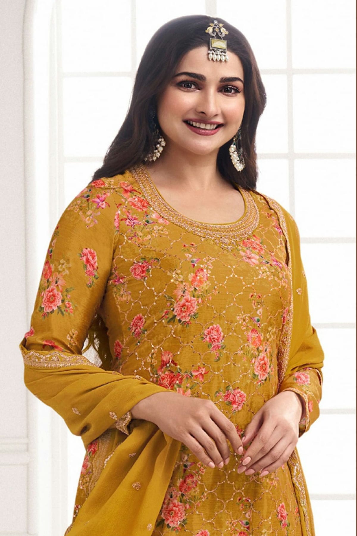 Yellow Colour Chinon Sharara Suit