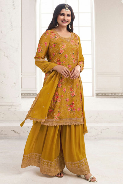 Yellow Colour Chinon Sharara Suit