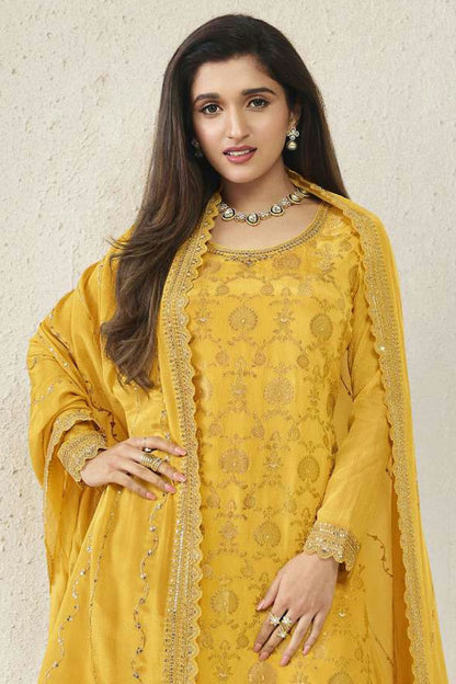 Yellow Colour Chinon Sharara Suit