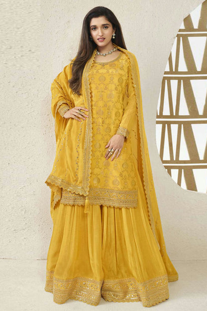 Yellow Colour Chinon Sharara Suit