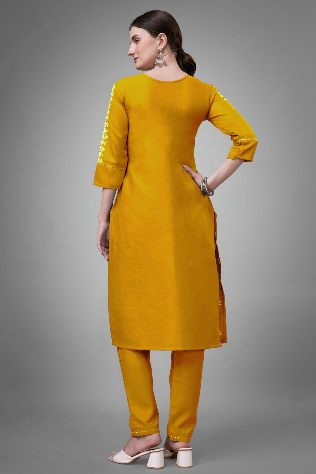 Yellow Colour Cotton Blend Kurta And Pant Set VSKR1111333