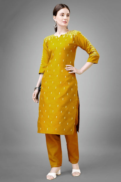 Yellow Colour Cotton Blend Kurta And Pant Set