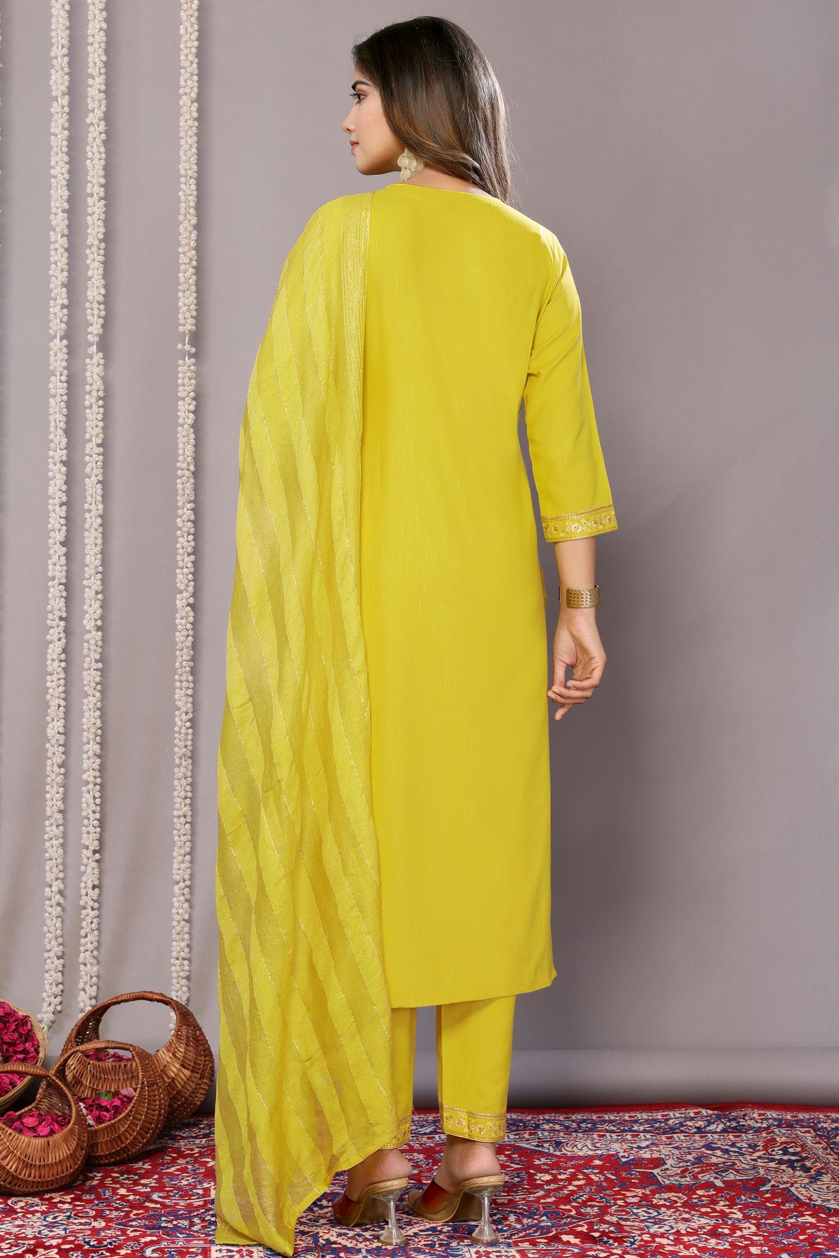 Yellow Colour Cotton Blend Stitched Suit VSSS1112297