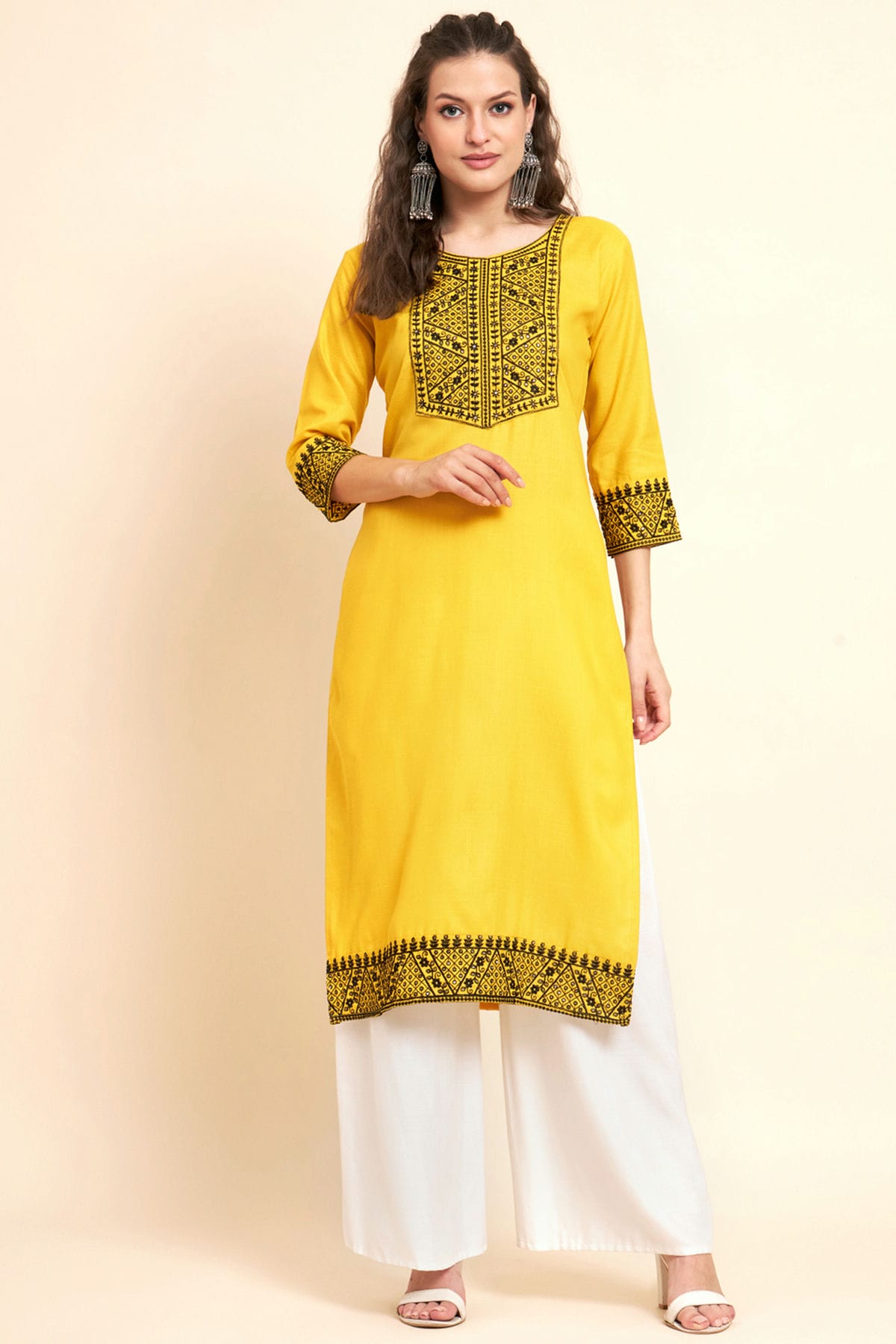 Yellow Colour Cotton Kurti