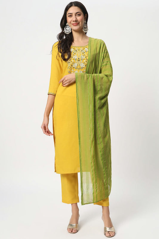 Yellow Colour Cotton Stitched Salwar Suit