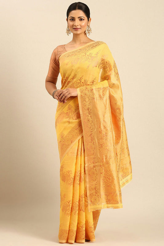 Yellow Colour Cotton Traditional Saree