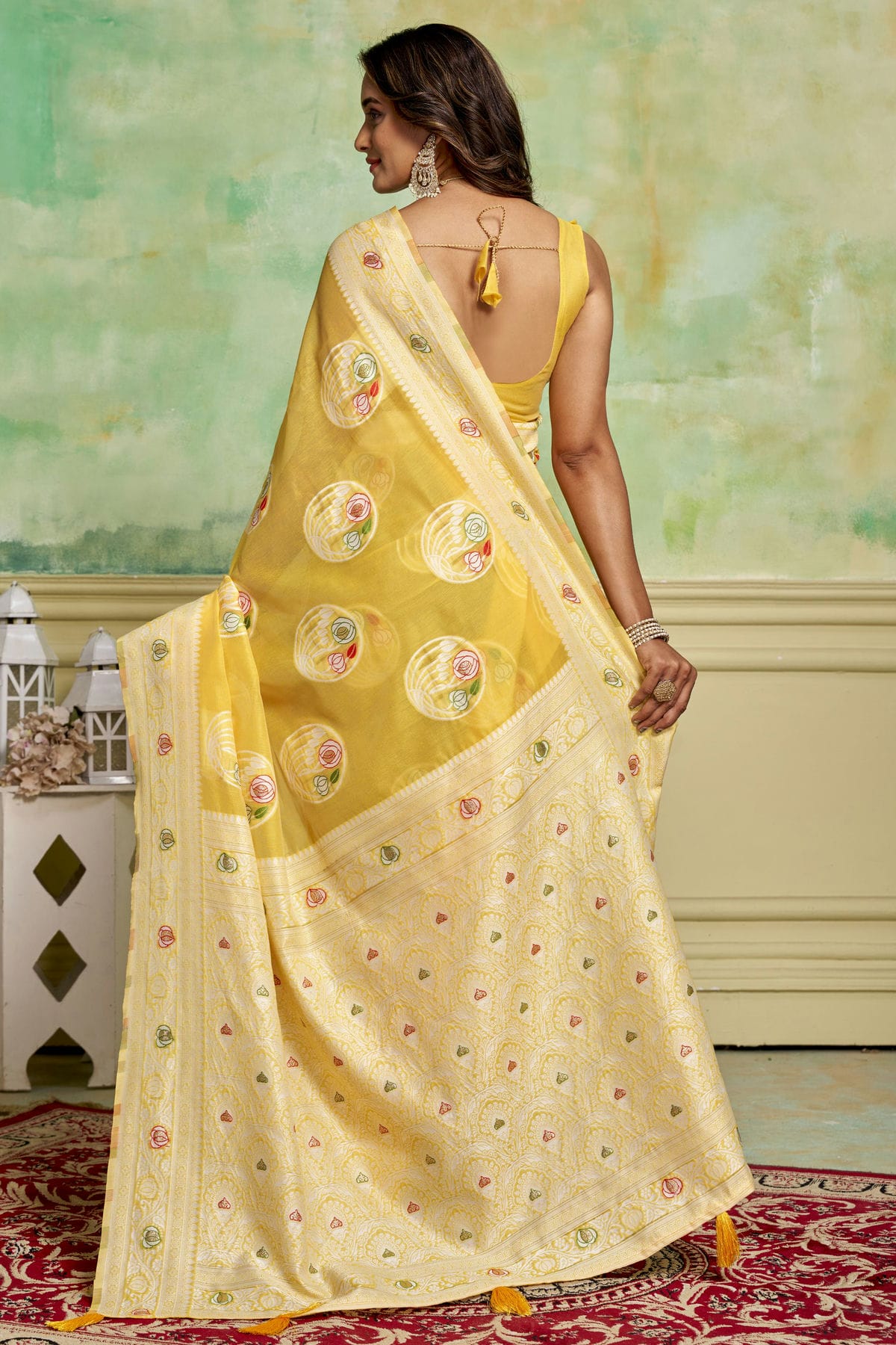 Yellow Colour Cotton Traditional Saree