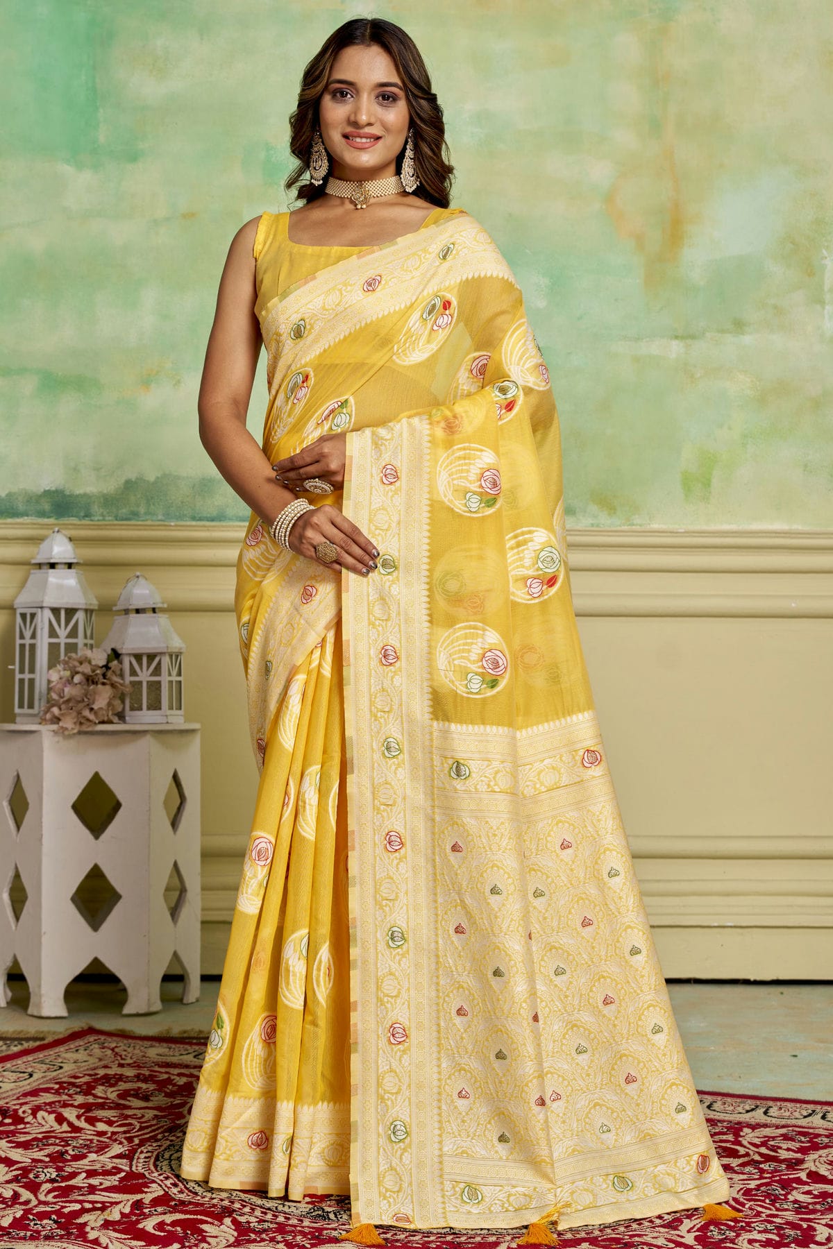 Yellow Colour Cotton Traditional Saree