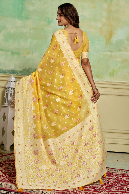 Yellow Colour Cotton Traditional Saree