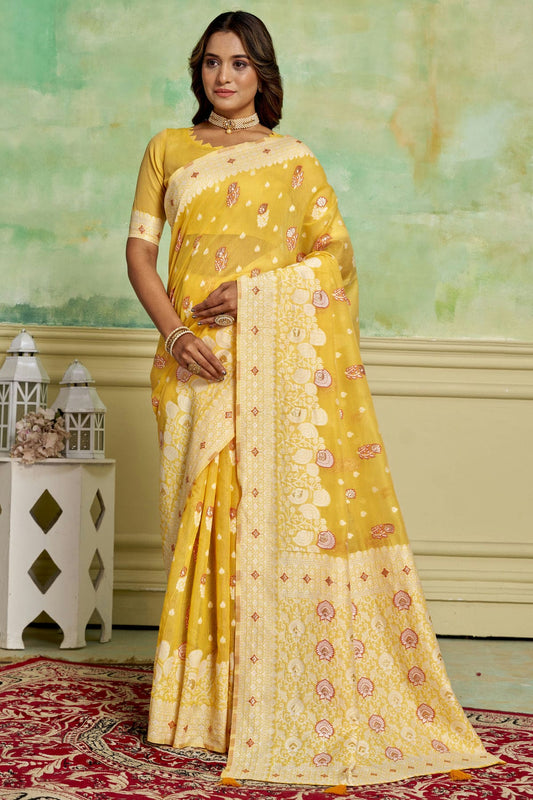 Yellow Colour Cotton Traditional Saree