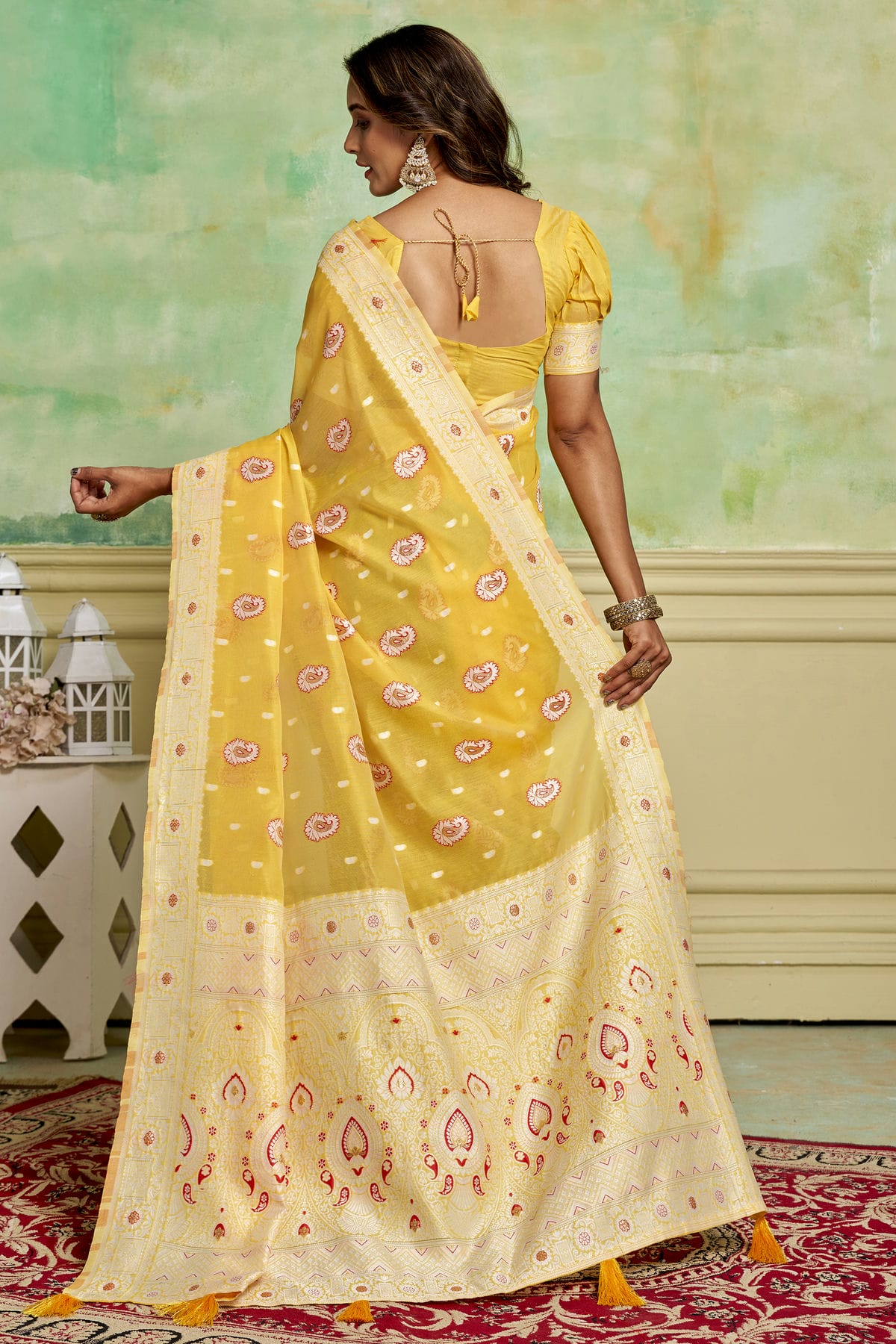 Yellow Colour Cotton Traditional Saree