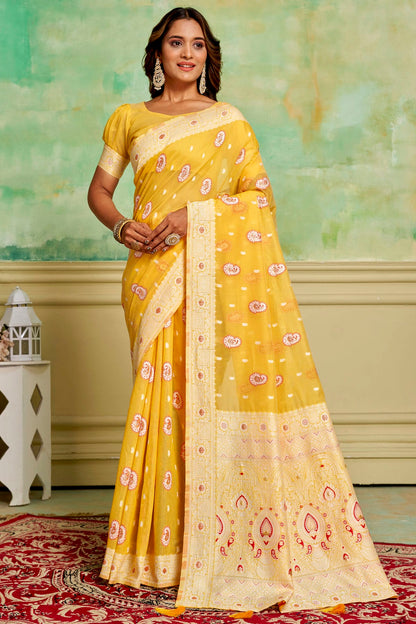 Yellow Colour Cotton Traditional Saree