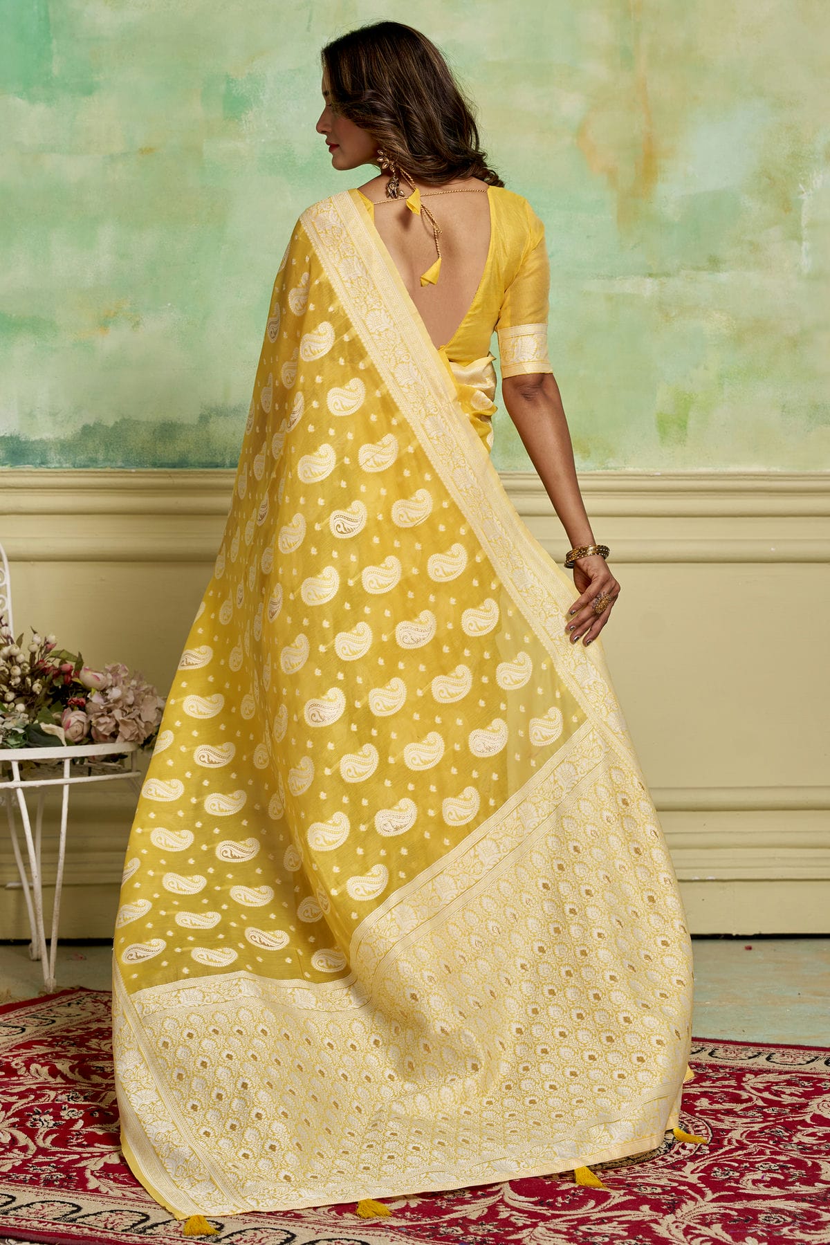 Yellow Colour Cotton Traditional Saree