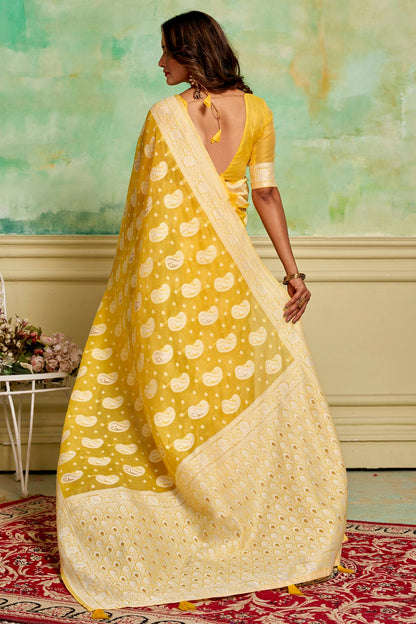 Yellow Colour Cotton Traditional Saree