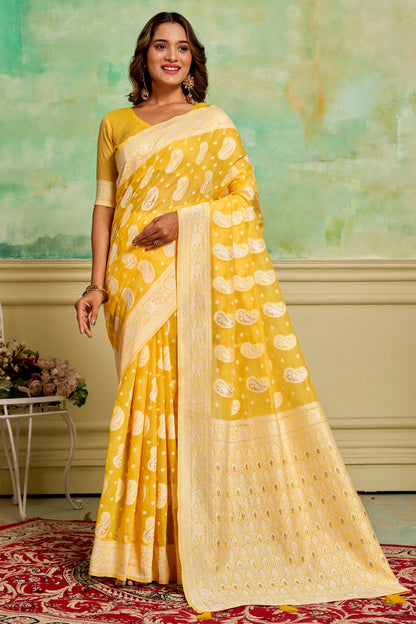 Yellow Colour Cotton Traditional Saree