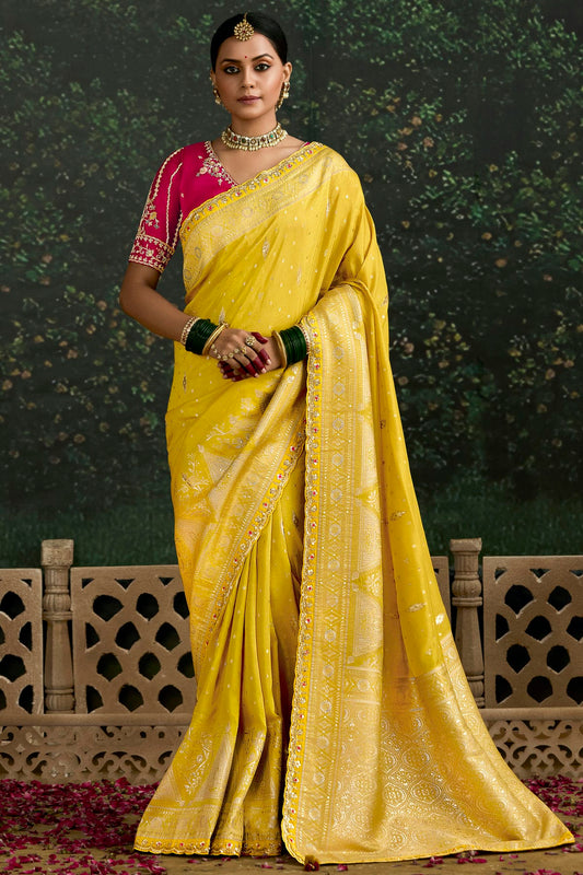 Yellow Colour Dola Silk Designer Saree