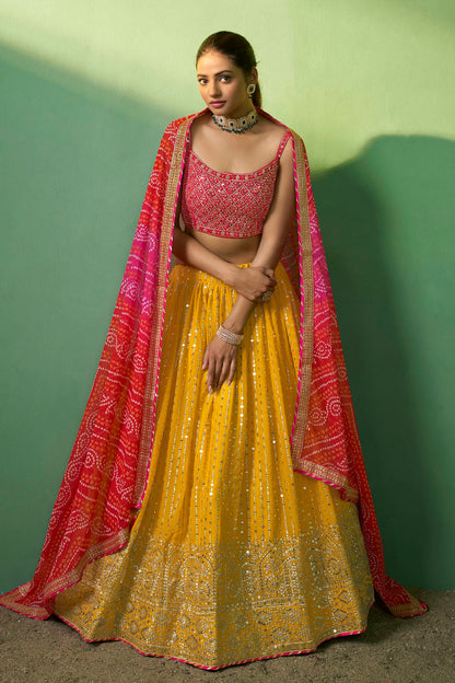 Yellow Colour Embroidery Georgette Lehenga Choli