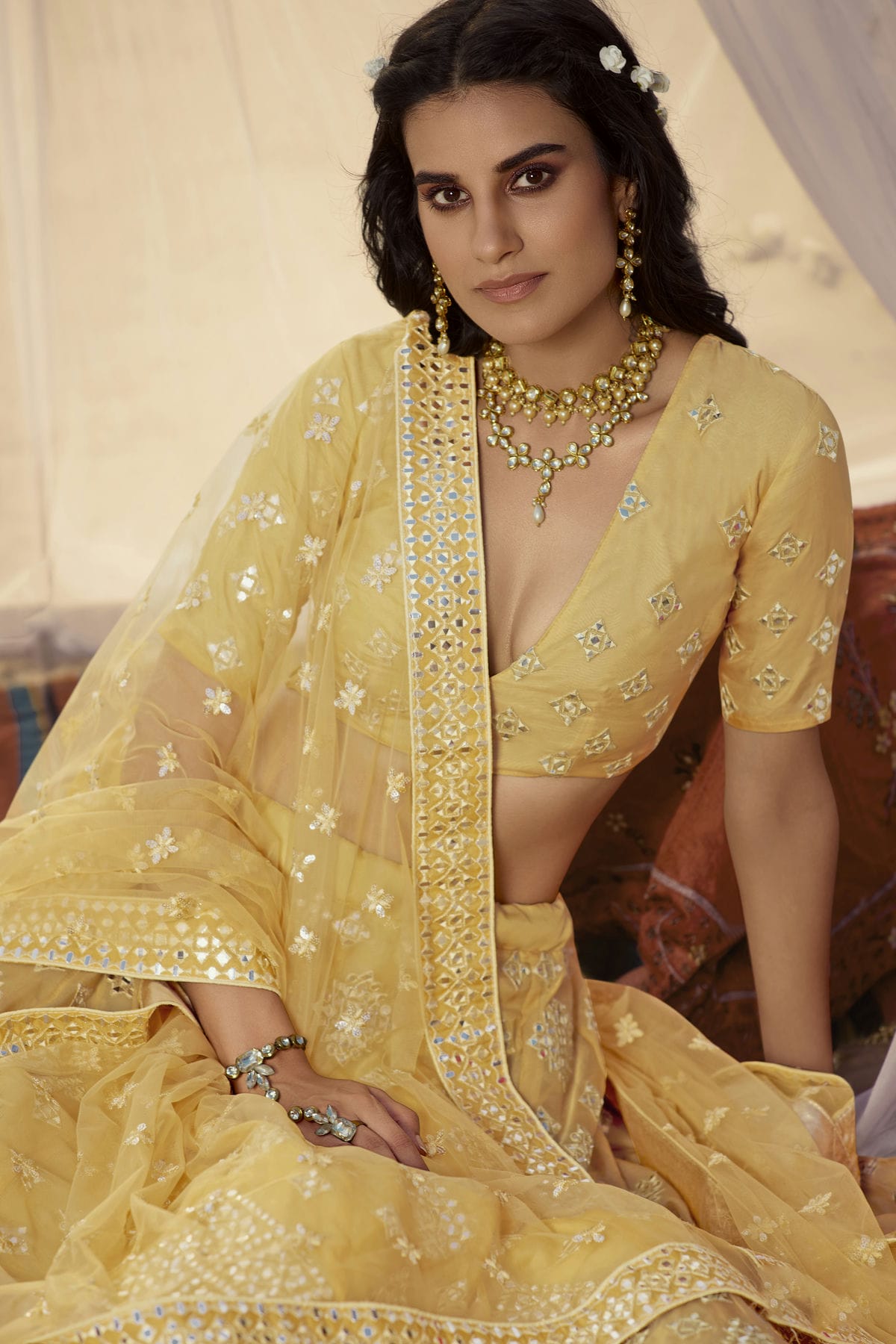 Yellow Colour Embroidery Organza Lehenga Choli