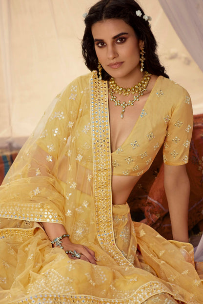 Yellow Colour Embroidery Organza Lehenga Choli