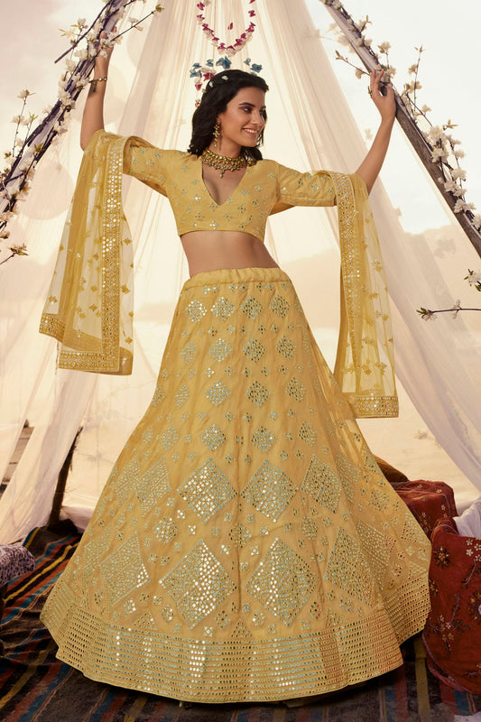 Yellow Colour Embroidery Organza Lehenga Choli