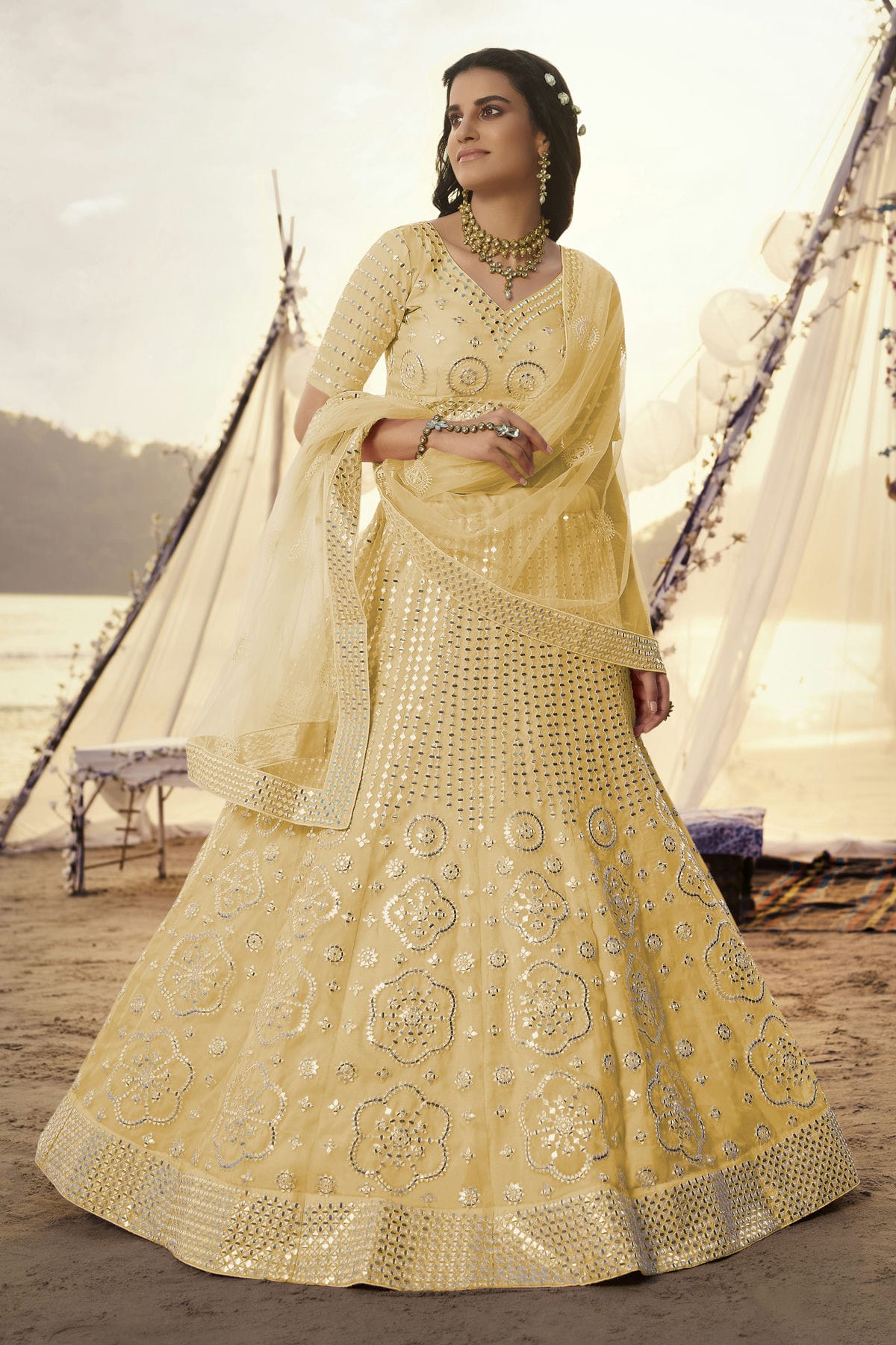 Yellow Colour Embroidery Organza Lehenga Choli