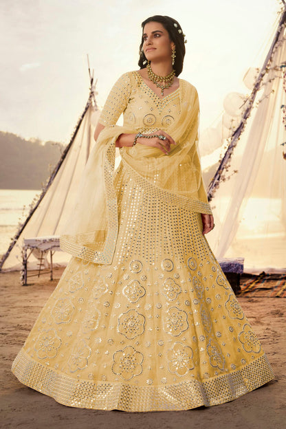 Yellow Colour Embroidery Organza Lehenga Choli