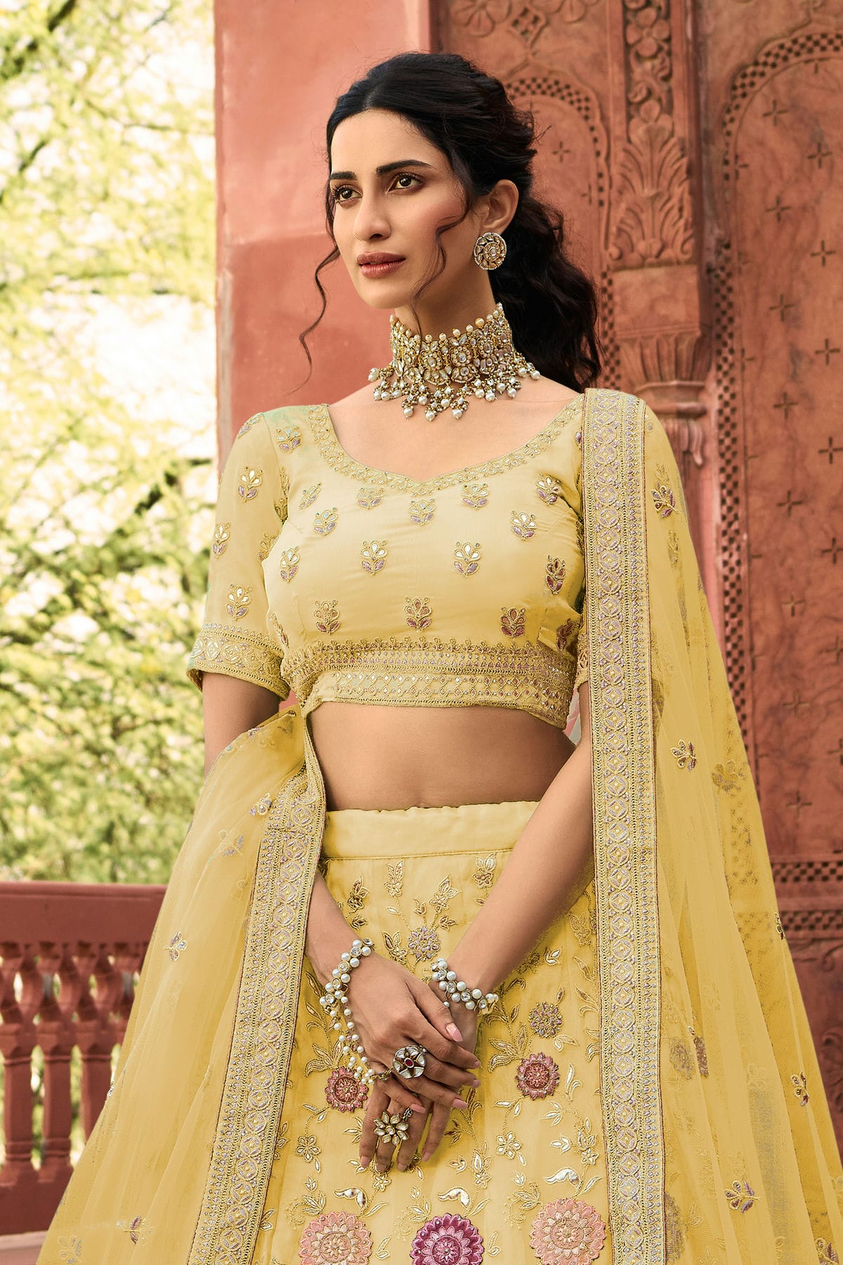 Yellow Colour Embroidery Organza Lehenga Choli