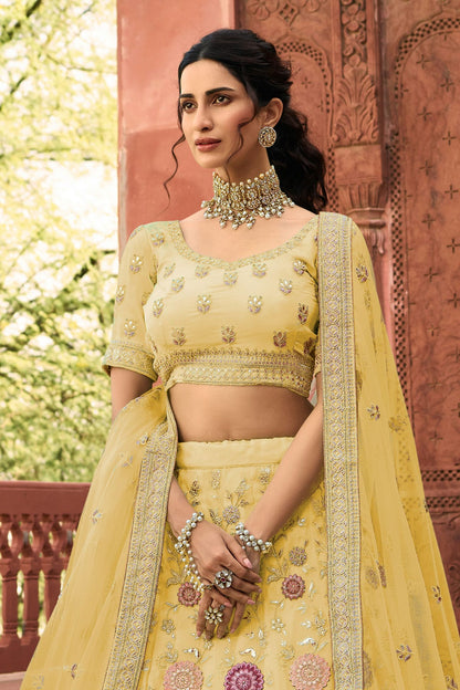 Yellow Colour Embroidery Organza Lehenga Choli