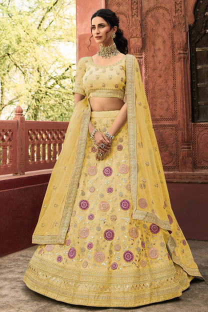 Yellow Colour Embroidery Organza Lehenga Choli