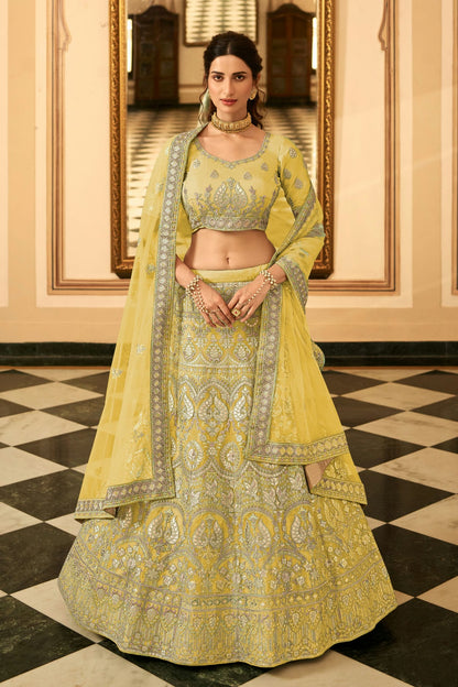 Yellow Colour Embroidery Organza Lehenga Choli VSLD1080811